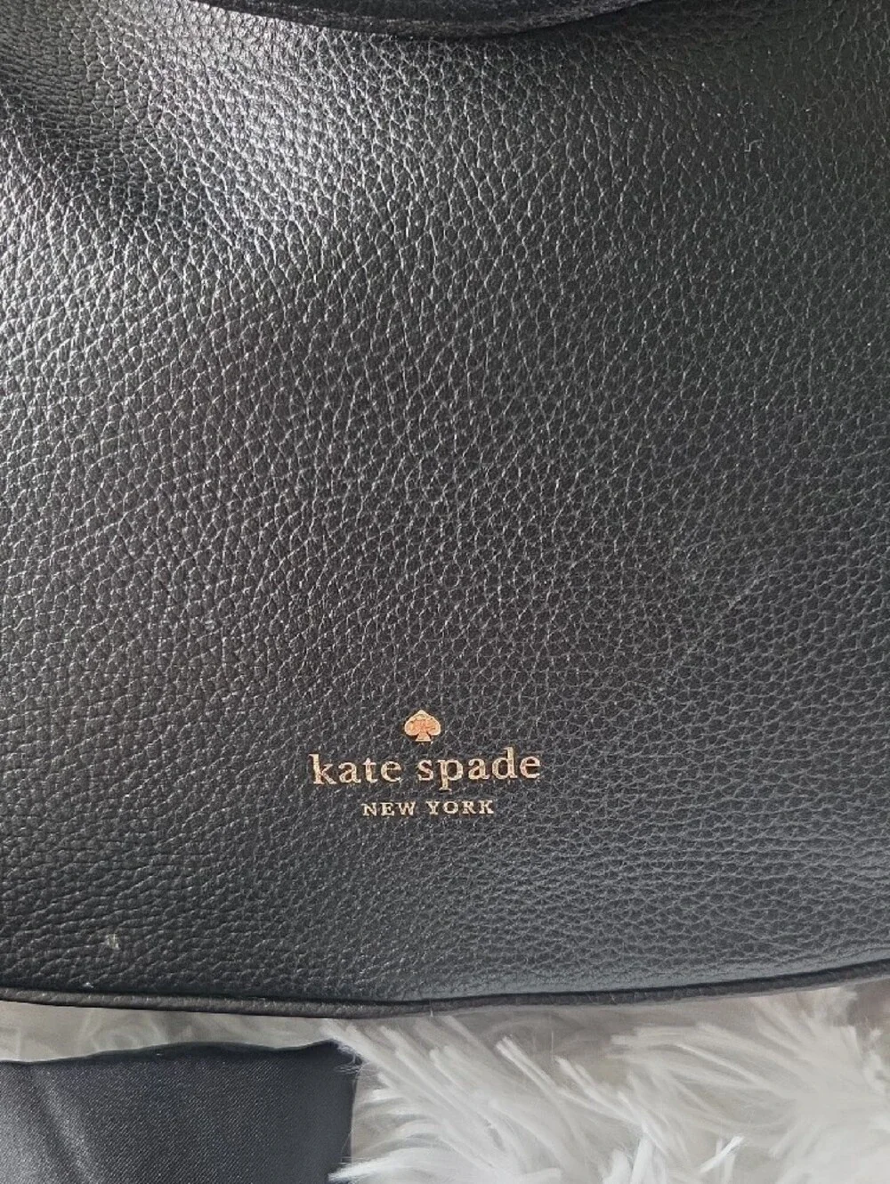kate spade Black Pebbled Leather Crescent Hobo with Gold Hardware